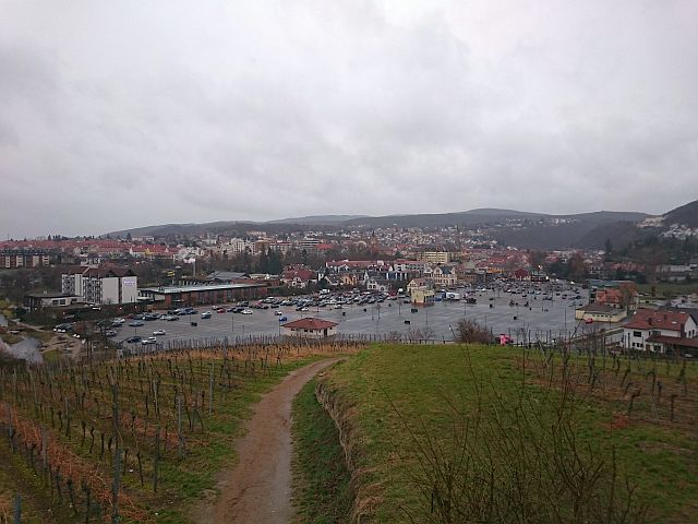 Bad Dürkheim, Blick vom Weinberg auf den Weinfest/ Wurstmarkt-Parkplatz